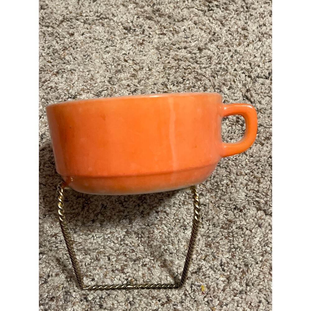 Anchor Hocking Stackable Soup Bowl Mug  Peach / Orange Milk Glass Vintage MCM - Picture 6 of 9